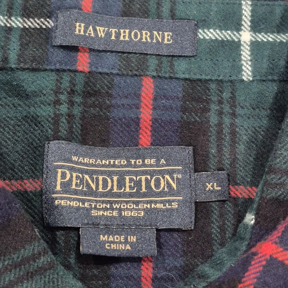 Pendleton Hawthorne Long Sleeve Button Plaid Flannel Shirt Elbow Patch Men's‎ XL